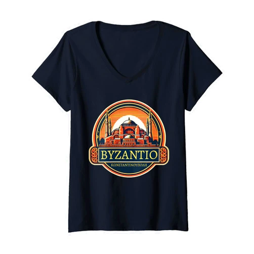 Constantinople Byzantium In Greek Souvenirs Womens Constantinople Byzantium In Greek Constantinoupoli Byzantine V-Neck T-Shirt