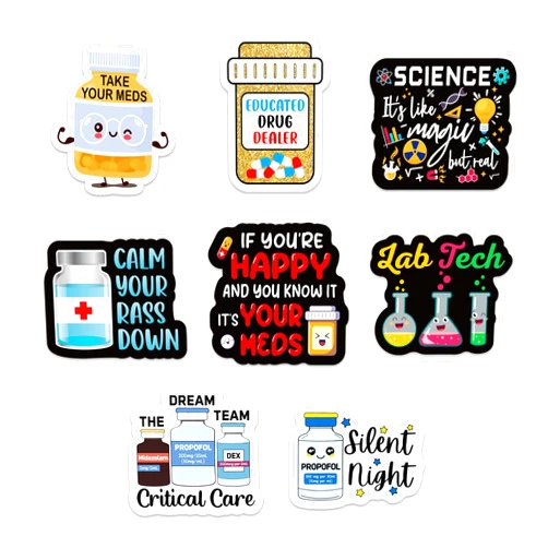 YAZMEEN 80 Pcs Funny Meds Doctors Nurses Stickers Nursing Day Gifts Accessories Decals for Pharmacy Pharmacist Nurse Doctor Medical Work Appreciation Gift Decals for Laptop Notebook Phone（Size 2''）