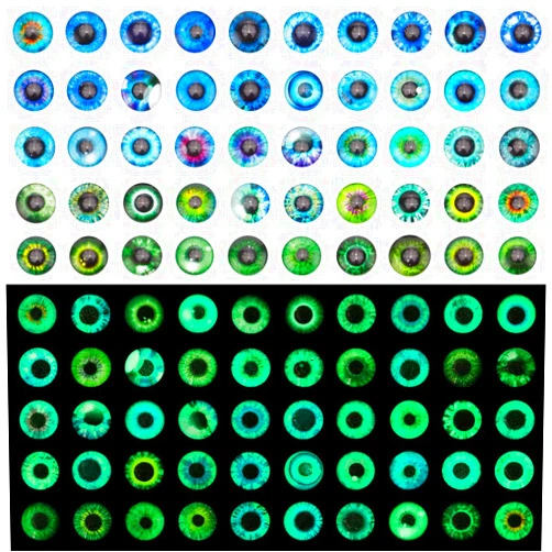 PH PandaHall 100PCS Animal Eye Glass Cabochons, 12mm Luminous Animal Eyes Tiles Round Dome Glass Cabochons Flatback Glow in The Dark Eyes for Art Props Photo Cameo Pendant Jewelry Making