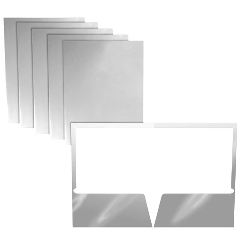 Better Office Products 2 Pocket Glossy Laminated Metallic Silver Paper Folders, Letter Size, 25 Pack, Paper Portfolios, Box of 25