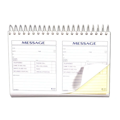 Adams Phone Message Book, 8.5 x 5.25 Inch, Spiral Bound, 2-Part, Carbonless, 2 Messages per Page, 200 Sets, White and Canary (SC5805D)