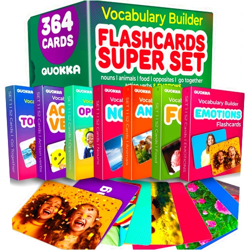 QUOKKA 364 Flash Cards for Kids Adults - Real-Life Large Preschool Flash Cards for Speech Therapy, ABA Therapy, ESL Teaching, Early Childhood Education, 7 Vocabulary Building Categories with Emotions