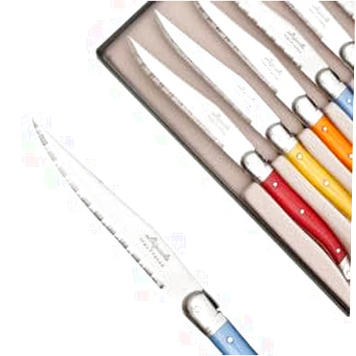 Laguiole Actiforge Set of 6 Laguiole steak knives ABS in assorted colors handles - Direct from France