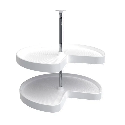 Rev-A-Shelf 2472-28-11-1 28 Inch Polymer Kidney 2 Shelf Lazy Susan Upper Kitchen Cabinet Storage Organizer with Telescoping Shaft, White