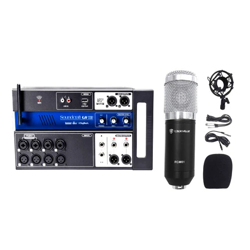 Soundcraft Ui12 12 Input Digital Mixer w/WifiwithApp ControlwithRecording Ui 12 Bundle with Rockville RCM01 Pro Studio Recording Condenser MicrophonewithMetal Shock Mount