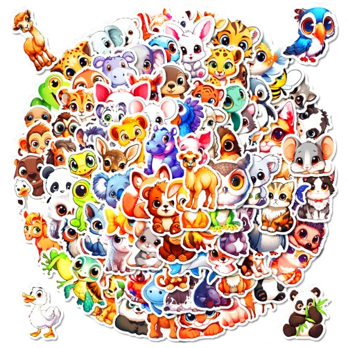YOXYL 100pcs Cute Animal Stickers for Kids, Cartoon Animal Waterproof Vinyl Decal for Girl Teen Adult Water Bottle Laptop Phone Computer Skateboard Luggage Notebook (Cute Animal)
