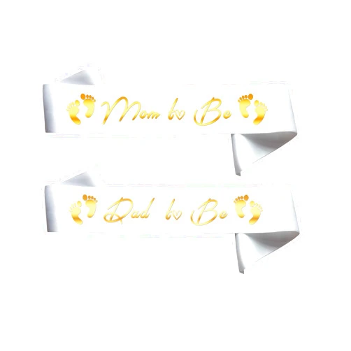 Tamouvkit 2PCS, Mom to be & Dad to be Sash Set, White Satin with Gold Letters, Best Baby Shower Decorations Mother Father Gifts, Gender Reveal Party Boy Or Girl Neutral Twins