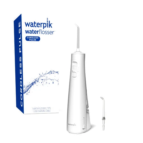 Waterpik Cordless Pulse Rechargeable Portable Water Flosser for Teeth, Gums, Braces Care and Travel with 2 Flossing Tips, Waterproof, ADA Accepted, WF-20 White, Packaging May Vary