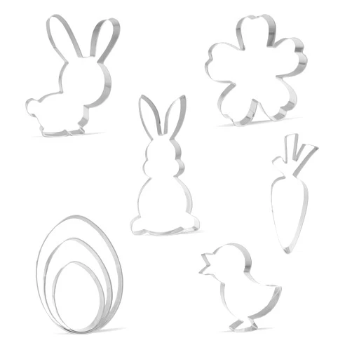 Keewah Large Easter Cookie Cutter Set - 8 Piece - Bunny, Rabbit, Flower, Carrot, Chick, Easter Egg - Stainless Steel