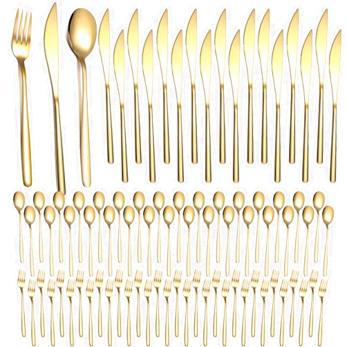 Lemosae 240 Pcs Gold Silverware Set Service for 80 Stainless Steel Flatware Set Gold Flatware Gold Cutlery Gold Forks Knives and Spoons Set for Wedding Parties Kitchen Restaurant Home, Dishwasher Safe