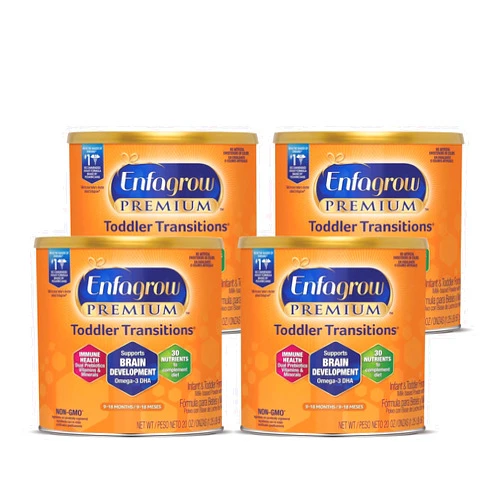 Enfagrow PREMIUM Non-GMO Toddler Transitions Formula, Omega-3 DHA + Iron - Powder can, 20 oz (4 cans) 80 Oz Total