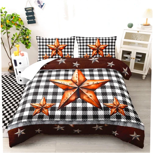 Ntlfup Star Comforter Set Twin Size for Kids, Black and White Plaid Decor Bedding Set for Kids Teens Adults, 1 Quilt and 2 Pillowcases