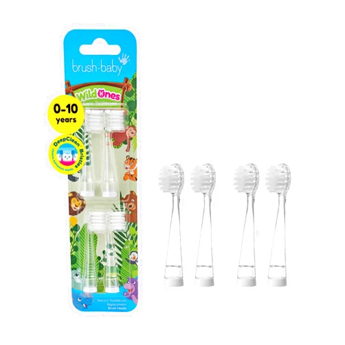 Brush-Baby WildOnes Replacement Brush Heads (for Ages 0-10 Years) Pack of 4 - Only Compatible with Wildones Toothbrushes