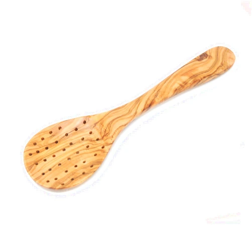 BeldiNest Olive Wood Strainer Spoon, Handmade Colander Skimmer, Great for Grilling and Stirring – Olive Wood Long Spatula 12-inch (Oval Mouth)