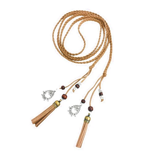 Hedyzone Women's Waist Belts Woven Tassels Chain Belt
