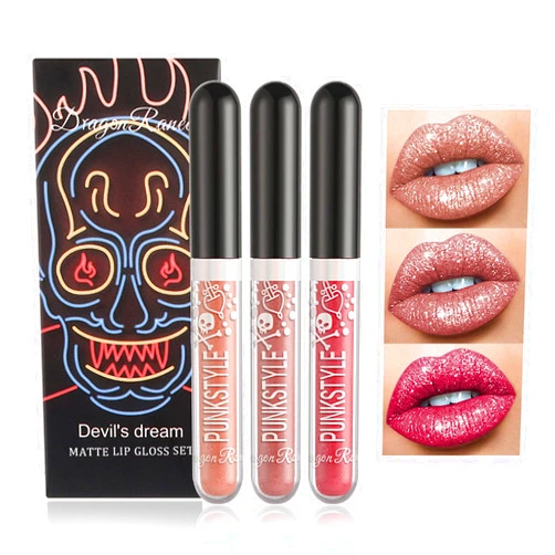 NVLEPTAP 3PCS Liquid Glitter Lipstick Glitter Lip Gloss Set,Diamond Shimmer Matte Lipstick Set Long Lasting High Pigment Glitter Lip Stick Kit Lip Gloss Set Halloween Makeup Gift - Set A