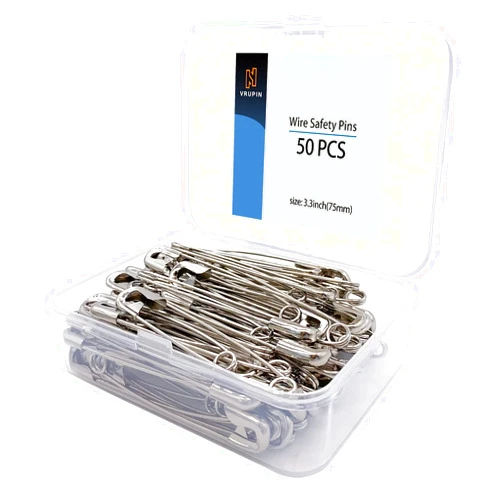 vrupin Stainless Steel 50PCS Safety Pins, Silver, 3.3 inch, Bulk Metal, Decorative, Multipurpose, Extra Strong, Widely Used, More Safety