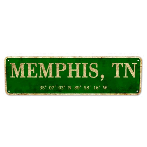 LIN Memphis, TN City Sign Rustic Vintage Metal Art Wall Decor Office/Home/Classroom 4” x 16”