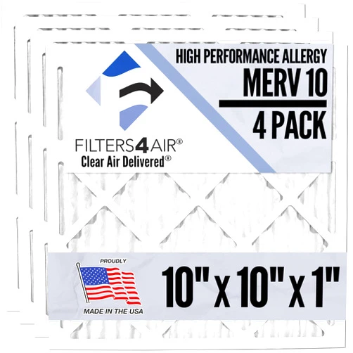 CLEAN AIR DELIVERED Filters4Air HVAC Air Filters 10x10x1 MERV 10 Air Conditioner Replacement Pleated - (4 Pack) - Clean Air Delivered