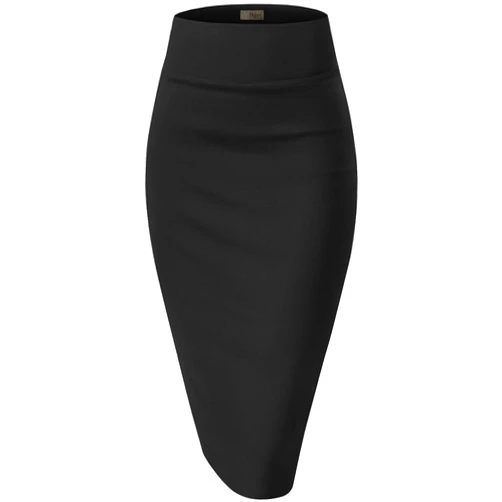 Hybrid & Company Women's Premium Nylon Ponte Stretch High Waist Pencil Suit Skirt Below Knee