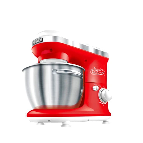 Sencor STM3624RD 6 Speed Stand Mixer with Pouring Shield and 4 Specialized Metal Attachments and Stainless Steel Bowl, 4.2 Qt, Red
