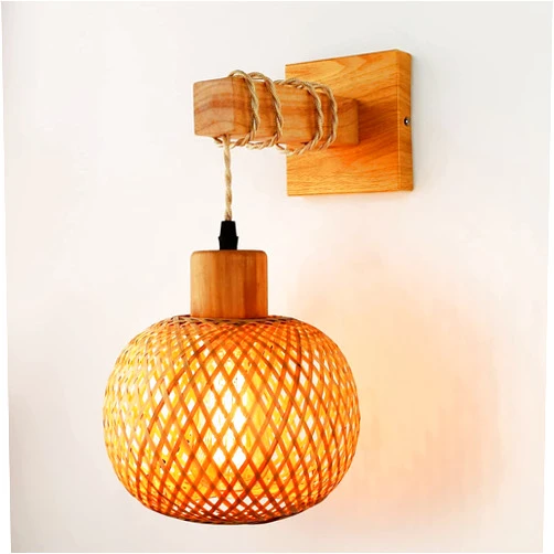 ZGDYUI Bamboo Weaving Table Lamp，Rattan Wall Sconce Lighting - Frideko Rattan Lamps for Bedroom, Farmhouse Rustic Wall Mount Boho Vintage Sconces Light Fixture Indoor(Bulb NOT Included), FDGFG32