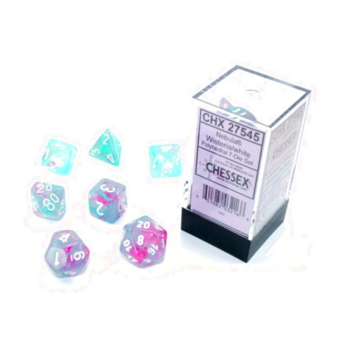 Chessex Nebula Polyhedral Dice Set Wisteria with White Luminary (7 dice)