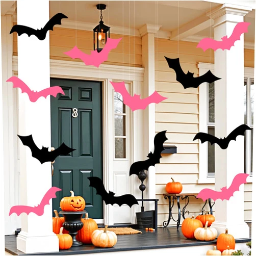 Qtisky Halloween Decorations Clearance - Pink Halloween Decor - 12 PCS Outdoor Indoor DIY Hanging Bats Black and Pink, Large Flying Hanging Bats for Home Party Wall Office Tree Porch Yard