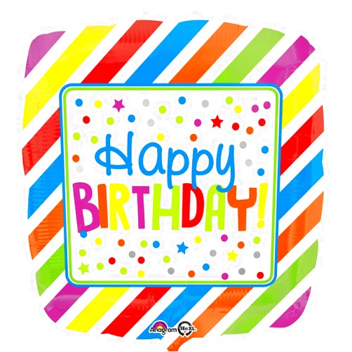 Amscan Burton & Burton Happy Birthday Square Stripes Foil/Mylar Balloon
