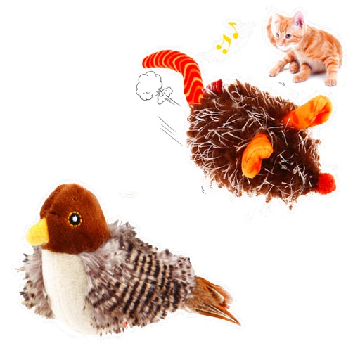 Gigwi Bundle-2 Items Interactive Cat Toys for Indoor Cats with Real Chirping Bird Electronic Sound Interactive Mouse Toys for Cat Exercise Orange