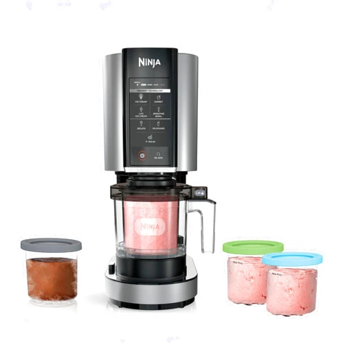Ninja CREAMi | Ice Cream Maker Bundle | Includes (4)16 oz. Tubs for Gelato, Mix-ins, Milkshakes, Sorbet, Smoothie Bowls & More| 7 One-Touch Programs| Compact Size| Perfect for Kids | Silver