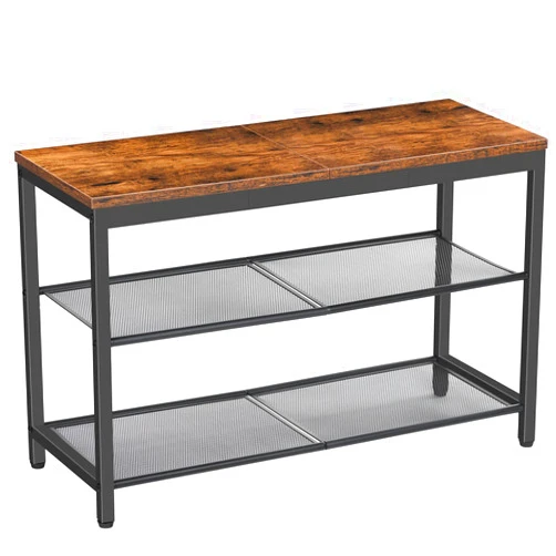 HOOBRO Shoe Bench, 3-Tier Shoe Rack, Industrial Shoe Organizer Storage Bench, 29.5 inches Entry Bench with Mesh Shelves, for Entryway, Living Room, Hallway, Easy Assembly, Rustic Brown BF75HX01