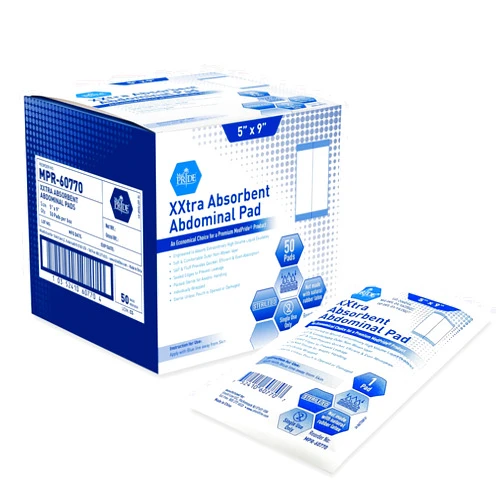 MED PRIDE Sterile XXtra Absorbent Abdominal Pads [50-Pack] - 5”x9” ABD Combine Individually Wrapped- Ultra-Absorbent Latex-Free & Non-Adherent Surgical for Drainage, Wound Dressing