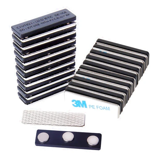 Magreen 100 Pack Name Badge Magnets, Magnetic Name Badge Holders, Name Tag Magnet Backs with 3 Powerful Neodymium Magnets and 3M Adhesive Front Plate