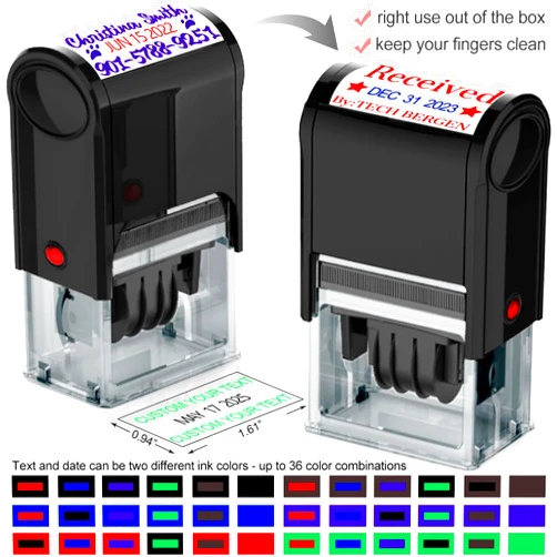 Bertiveny Custom-Date-Stamps Self Inking Stamp Personalized-Date-Stamp with Siganture Self-Inking Heavy Duty Date Stamper for Office Business,2-Color Ink Pads - Many Colors & Fonts (1 pcs Date Stamp)