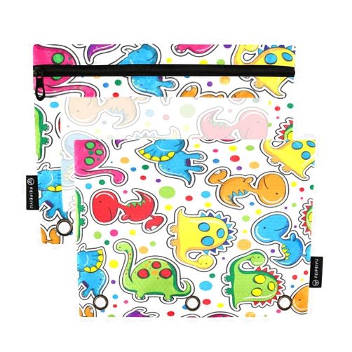 CUPADA Dinosaurs Colorful Pencil Pouch for 3 Ring Binder, Cute Baby Dino Dots Binder Pouch with Zipper Clear Window Pencil Case Bag for Storing Office Supplies 2Pack