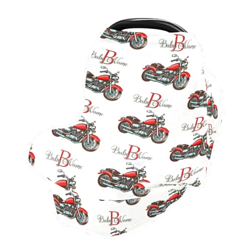 GUPOXI Baby Car Seat Cover Personalized with Name for Boys Motorcycle Printed Stroller Covers Multi Use Breastfeeding Cover Breathable Nursing Cover