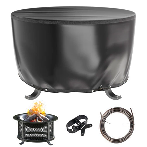 Cuverc Round Fire Pit Cover 50 Inch Solo Stove Cover Heavy Duty Fire Table Cover Outdoor Gas Fire Pit Cover 100% Waterproof Three-Layer Composite Material 50