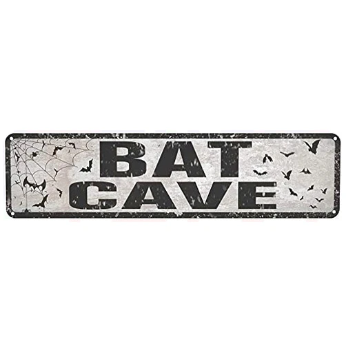 KIOZIY Bat Cave Metal Street Sign Vintage Rustic Decor Coffee Shop Bar Bedroom Home Wall Decoration Bat Cave Sign 4x16 Inch Man Cave Sign