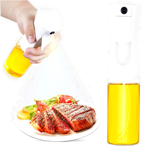 WANKODA Oil Sprayer For Cooking, 2024 Newest Upgraded Olive Oil Sprayer and Dispenser for Kitchen, Food Grade Oil Spray Bottle for Cooking, Air Fryer, Deep Frying, BBQ (White, 220ml)