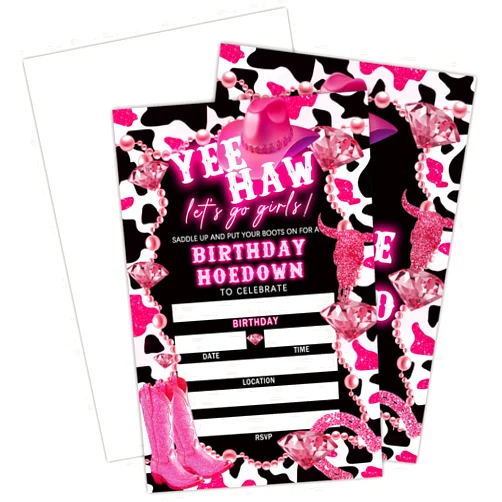 Doreen's Boutique 20 Cowgirl Country Western Birthday Party Invitation, 4
