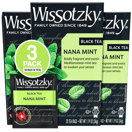 Wissotzky Nana Mint Black Tea, (3 Pack - 60 Tea Bags) | Antioxidant Rich | Revitalizing Nana Tea | Black Tea Bags