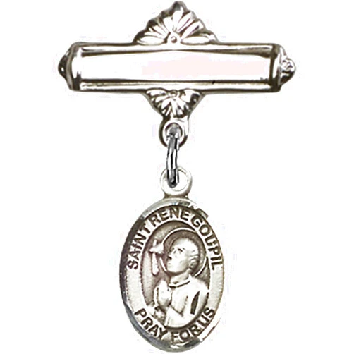 Bonyak Jewelry Saint Medal Collection Sterling Silver Baby Badge with St. Rene Goupil Charm and Polished Badge Pin 1 X 5/8 inches