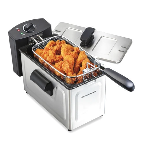 Hamilton Beach 35032 Professional Style Electric Deep Fryer, Frying Basket with Hooks, 1500 Watts, 3 Liters, Stainless Steel