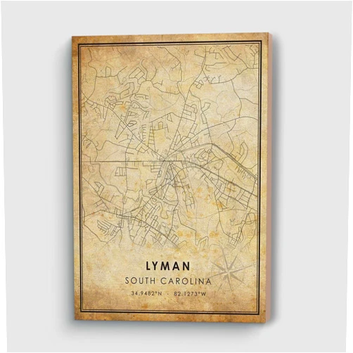 MG Global Vinage Hanging Canvas Print of Lyman South Carolina | 8x12 12x18 16x24 20x30 24x36 City Wall Art | Old Style Retro Gift | Antique Rustic Home Office Decor