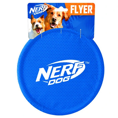 Nerf Dog Nylon Flyer Dog Toy, Flying Disc, Lightweight, Durable and Water Resistant, Great for Beach and Pool, 9 inch diameter, for Medium/Large Breeds, Single Unit, Blue