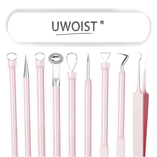UWOIST Pimple Popper Tool Kit Blackhead Remover Tools (5 Piece Kit), Professional Stainless Black Head Remover for face, Risk Free Treatment Pimple Extractor with Tweezers