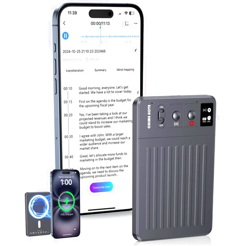 ClicoByte AI Voice Recorder, Voice Recorder with APP Control, No Fee for Transcribe & Summarize Empowered by ChatGPT, Support 107 Languages, 64GB Memory, Audio Recorder for Meetings, Lectures, Calls, Grey