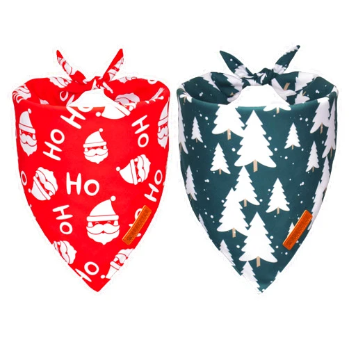 ADOGGYGO Christmas Dog Bandanas 2 Pack, Santa Xmas Tree Dog Christmas Scarf Bib, Premium Durable Fabric, Pet Christmas Bandanas for Small Dogs Pets (Small, Christmas-2)