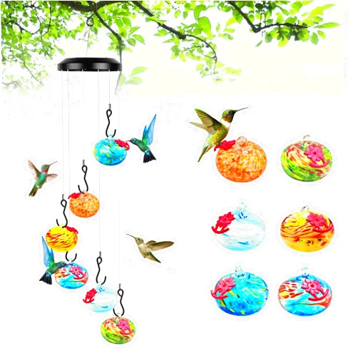 Smasener Charming Outdoor Wind Chime Hummingbird Feeder, 2024 New Hummingbird Feeder, ant and bee Resistant, Hummingbird Feeder for Outdoor Garden Decor, Never leaks(Wind Chimes-B)